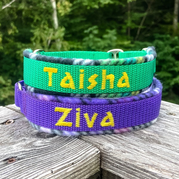 Embroidered Fleece Lined Collar, MARTINGALE Dog Collar, Personalized Padded Dog Collar, Custom Soft Dog Collar, 1 in 1.5in 2 in Thick Collar