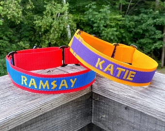 Personalized Martingale Dog Collar, Embroidered Name, Custom Collar for Large Dogs, Martingale with Quick Release Buckle