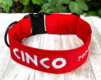 Embroidered Buckle Dog Collar, Personalized Collar with Name, Custom Collar for Dogs, Flat ID Collar, Large Dog, 1.5 in 2 in Thick Collar