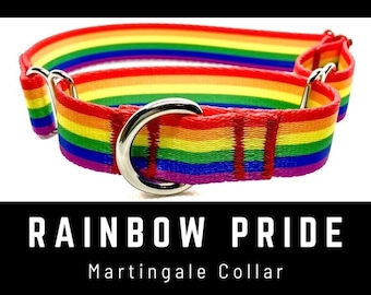 Martingale arc-en-ciel de la fierté, collier pour chien LGBTQ, collier pour chien Gay Pride, accessoires pour chien drapeau de la fierté, collier pour chien large 1 po. 1,5 po. 2 po.