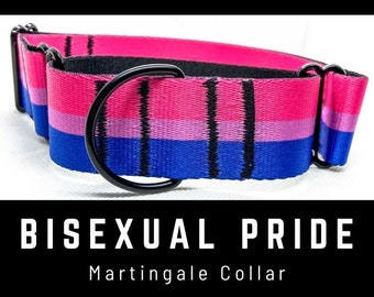 Bi Pride Dog Collar, Martingale Collar, Bisexual Pride Flag Collar, LGBTQ Dog Collar, Gay Pride Collar, Thick 1" 1,5" 2" Dog Collar