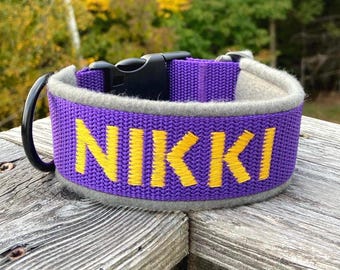 Embroidered Fleece Dog Collar, Personalized Padded Collar, Adjustable Quick Release Buckle, 1 in 1.5 in 2 in Wide