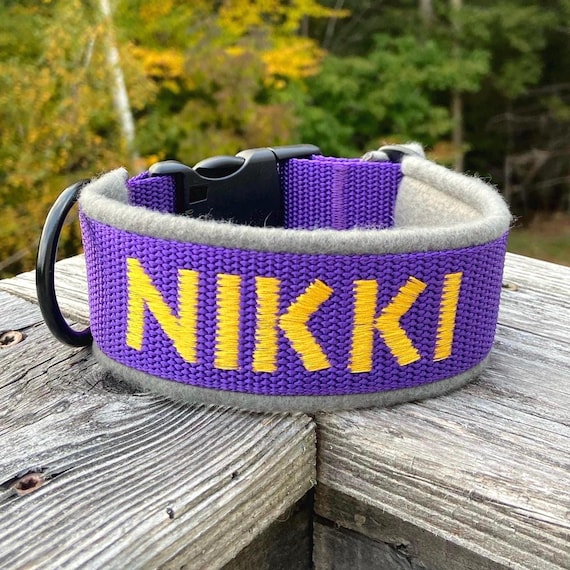Embroidered Fleece Dog Collar, Personalized Padded Collar, Adjustable Quick Release Buckle, 1 in 1.5 in 2 in Wide