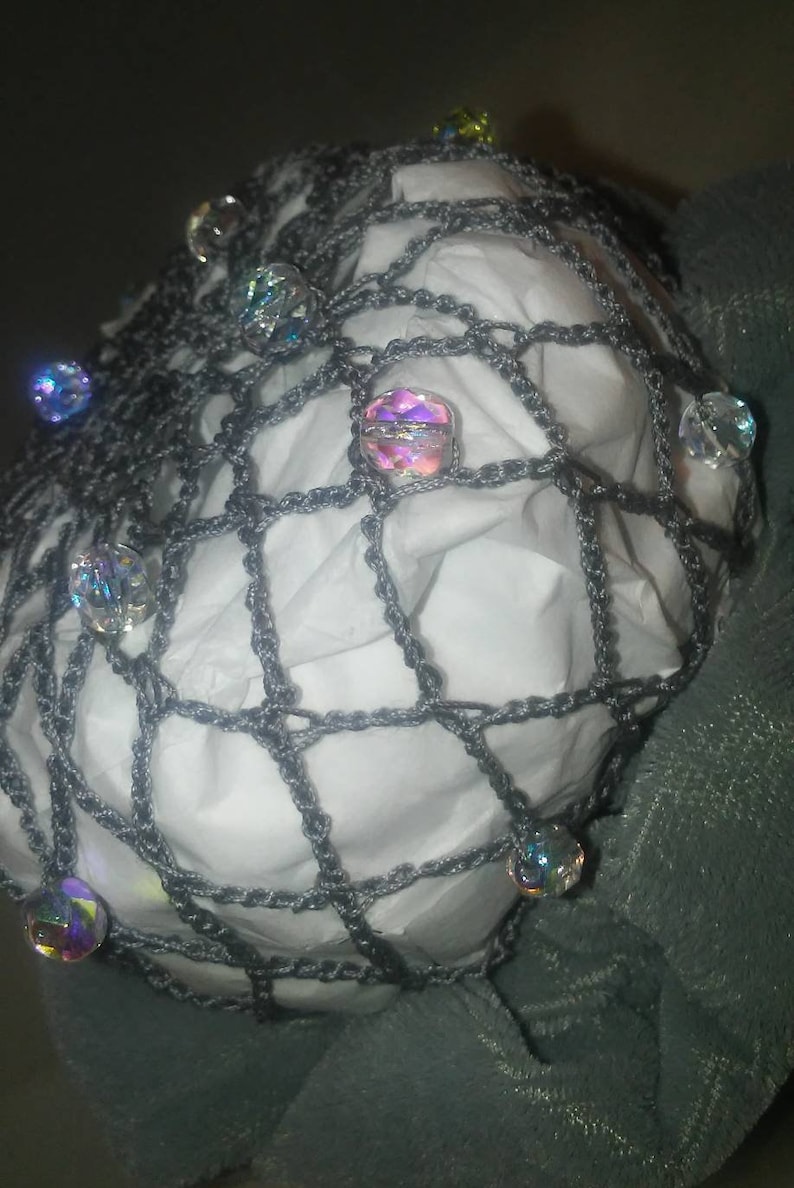 Horse show hair bun cover Sassy Bun Netting and beading options Gray Velvet and Clear Opalescent Czech Beads