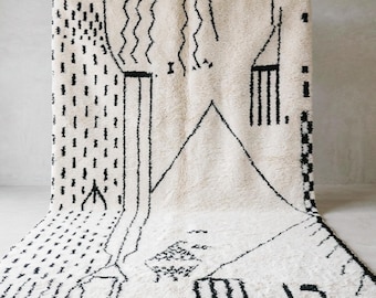 Dywan Beni Ourain na zamówienie – kremowy dywan marokański – ręcznie tkany dywan z wełny berberyjskiej w kolorze kości słoniowej – dywan BeniOurain do salonu – neutralna sypialnia w stylu boho chic