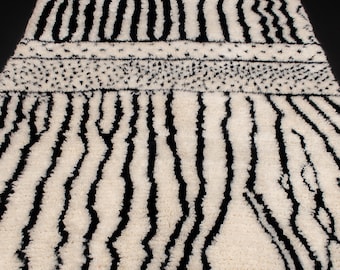 Custom Beni Ourain Rug - Black and White Striped Moroccan Wool Rug - Berber Large Area Rug for Living Room - Handwoven Minimalist Carpet