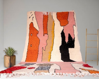 Colorful Azilal Rug, Handmade Moroccan Wool Berber Rug