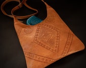 Boho Leather Crossbody Bag, Leather Handbag, Natural Tan Moroccan Shoulder Bag 9x10 inch, Boho Shoulder Bag, Authentic Leather Satchel