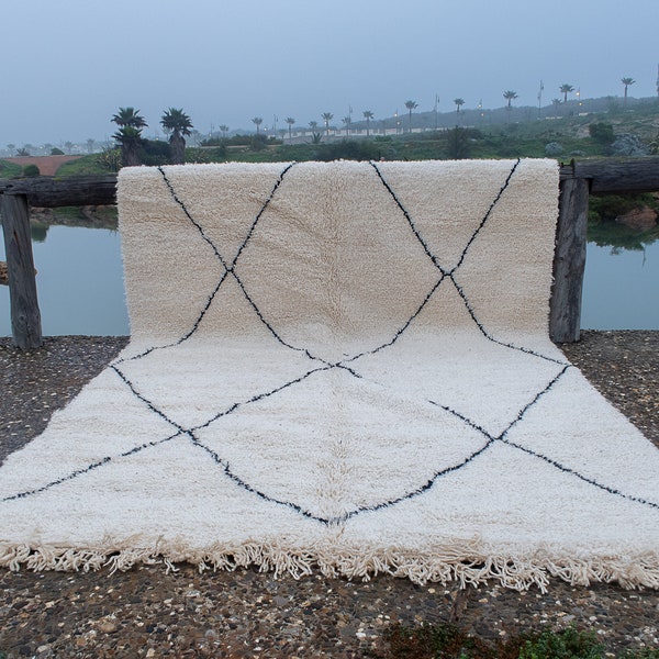 Auténtica alfombra bereber marroquí Beni Ourain, alfombra de lana suave, alfombra de tamaño personalizado, alfombra shag de marfil tejida a mano, alfombra Beni hecha a mano