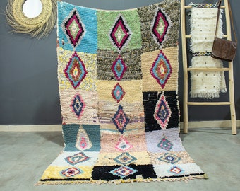 Vintage Boucherouite Rag Rug | Colorful Moroccan Rug | Circa 1980's Vintage Rag Rug | Vintage Morocco Carpet