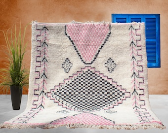 Pink Beni ourain rug - Authentic Moroccan Rug- Custom Beni rug - Large Moroccan Rug For Living room- Checkered beni Ouarain Custom rug