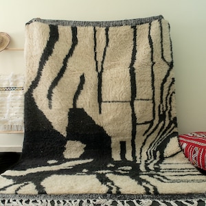 moroccan rug custom Beni Ourain, Beige White Custom Size Morrocan Rug for living room, Neutral Minimalist Wool Carpet