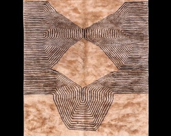 Alfombra de lana Mrirt anudada a mano / Alfombra bereber de felpa, diseño geométrico