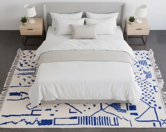 Moroccan Rug Blue | Hand Tufted Berber Area Rug | Custom Wool Shag Beni Ourain | Bedroom Rug | Authentic Morrocan Carpet for living rooms