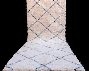 Custom Moroccan Runner Rug: Beni Ourain Berber Wool Extra Long Hallway Rug Hand Knotted