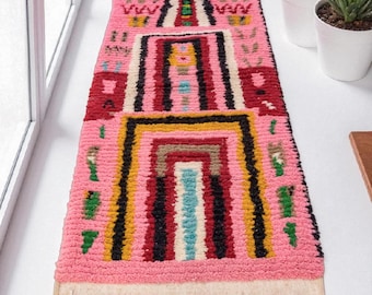 Custom Moroccan Runner Rug: Pink Boho Berber Long Hallway Kitchen Carpet