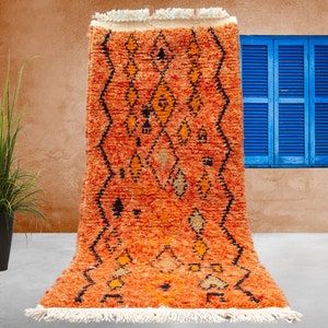 Boho Orange Rug, Custom Moroccan Rug, Hand weaved Runner Carpet Handmade from natural wool, Berber Bohemian Rug