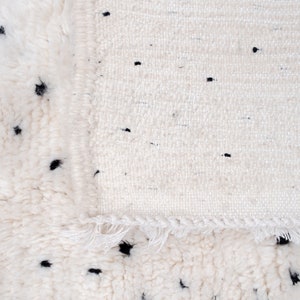 Minimalist Moroccan Rug With and Black Polka Dots, Custom White Beni Ourain , Natural Wool Spotted Handmade Shag Rug, Berber Dot Carpet image 9