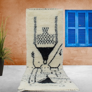 Custom Moroccan Runner Rug: Hand-Knotted Beni Ourain Wool Hallway Long Narrow Rug