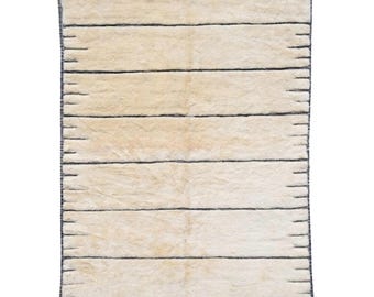 Alfombra Beni Ourain hecha a mano / Alfombra bereber Mrirt de lana color marfil crema