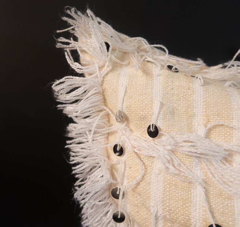 Sequins White Throw Pillow Moroccan Sequins White Throw Pillow Moroccan