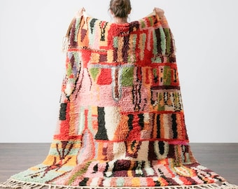 Multicolor Moroccan Rug - Pink & Green Handmade Berber Carpet - Custom Abstract Tribal Area Rug - Maximalist Boho Shag Rug