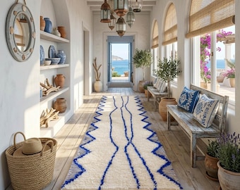 Blue Moroccan Runner Rug: Hand Knotted Wool Berber Carpet