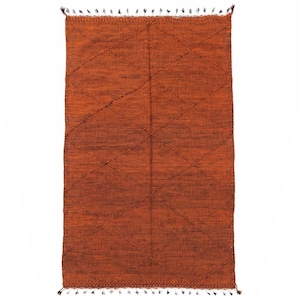 Burnt Orange Wool Kilim Rug: Handwoven Boho Flatweave