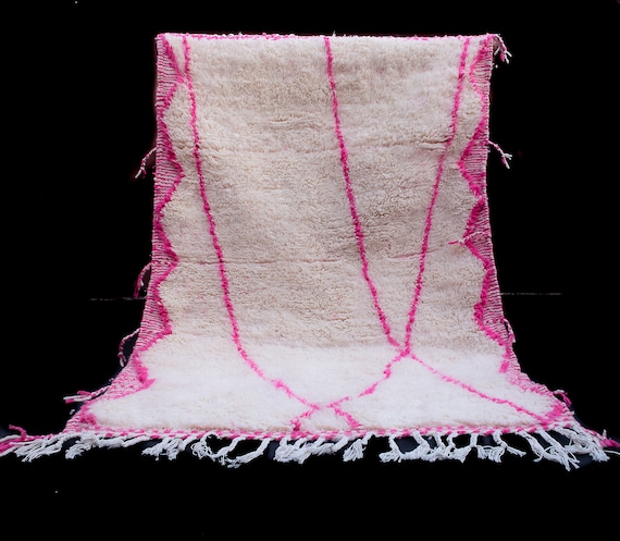 Pink Berber Rug, Hand-Knotted Moroccan Beni Ourain Rug, Custom Size