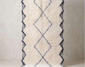 Beni Ourain Runner Rug: Custom Moroccan Hand-Knotted Wool Long Hallway Runner Carpet