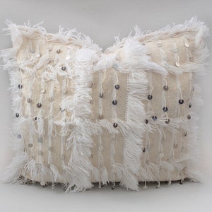 Sequins White Throw Pillow Moroccan Sequins White Throw Pillow Moroccan
