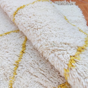 Yellow Beni Ourain Morrocan Rug, Custom Beni Ourain Rug - Handmade Area Rug - Wool Shag Rug - Bespoke Beni ouarain rug - Fluffy berber Shag
