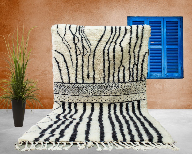 Striped Beni ourain rug Custom Morrocan Rug Beni rug Wool Berber rug Beni ourain rug Custom rug Handmade rug Moroccan rug image 1