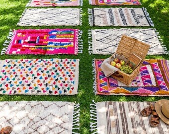 Small Morrocan Rugs 2x3 ft, Colorful Morocco Azilal Throw Rug, Thick Soft Berber Wool , Shaggy Mat Decorative Bathroom Rug, Wall hanging Rug