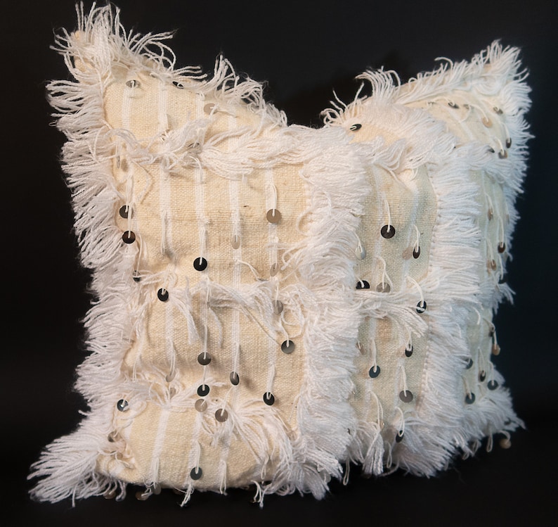 Sequins White Throw Pillow Moroccan Sequins White Throw Pillow Moroccan