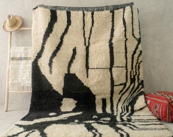 Custom Beni Ourain Rug, Beige White Moroccan Wool Carpet, Handwoven Berber Area Rug for Living Room