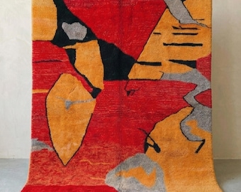Multicolored boujaad rug, Custom Moroccan Rug, Handmade Red Orange Wool Rug: Boho Berber Vintage Area Rug For living room Bedroom Carpet