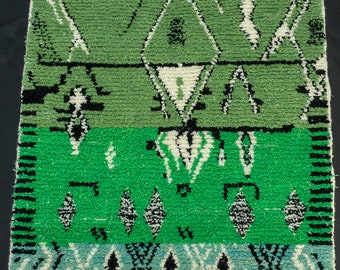 Custom Green Moroccan Rug, Handmade Berber Wool Carpet