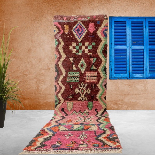 Boho Moroccan runner rug, Narrow Colorful Wool Runner, Custom Moroccan Berber rug Runner, Boujad Runner Rug
