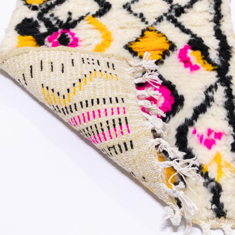 Small Moroccan Rug 2x3, Wool Bath Mat, Fringe Rug for Entry, Shag Pile