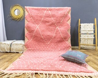 Custom Size Moroccan Rug Pink - Hand Knotted Wool Beni Ourain - Fluffy Soft Berber Shag Rug