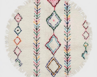 Wool Round Moroccan Rug - Handmade Azilal Berber Circle Carpet - Modern Custom Size colorful 3', 5', 8' Entry Rug Neutral Scandinavian Boho