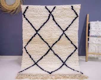 Cream Woolen Rug, Moroccan Small Area Rug, Beni Ourain Handmade Berber Shag Rug, Neutral Bedroom Rug, Entry Mat