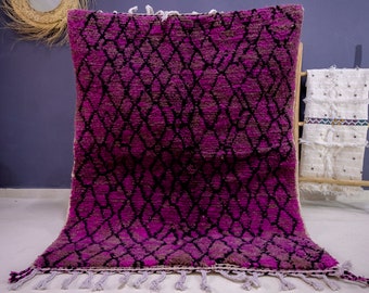 Vintage Moroccan rug, Purple beni Ourain rug 3.5x5 ft Boho Eclectic Morocco Rug