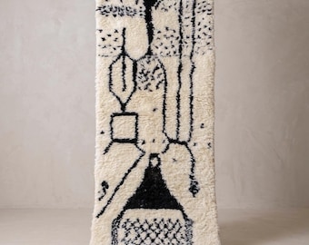 Moroccan Runner Rug: Custom Hand-Knotted Beni Ourain Wool Hallway rug, Scandinavian Boho Long Berber Rug Runner