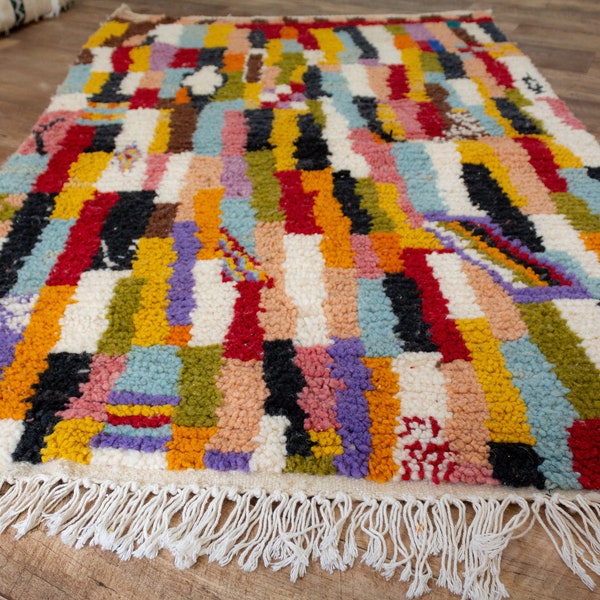 Small Moroccan Rug, Colourful Berber Wool Area Rug, Boho Morocco Rug, Azilal Handmade Carpet