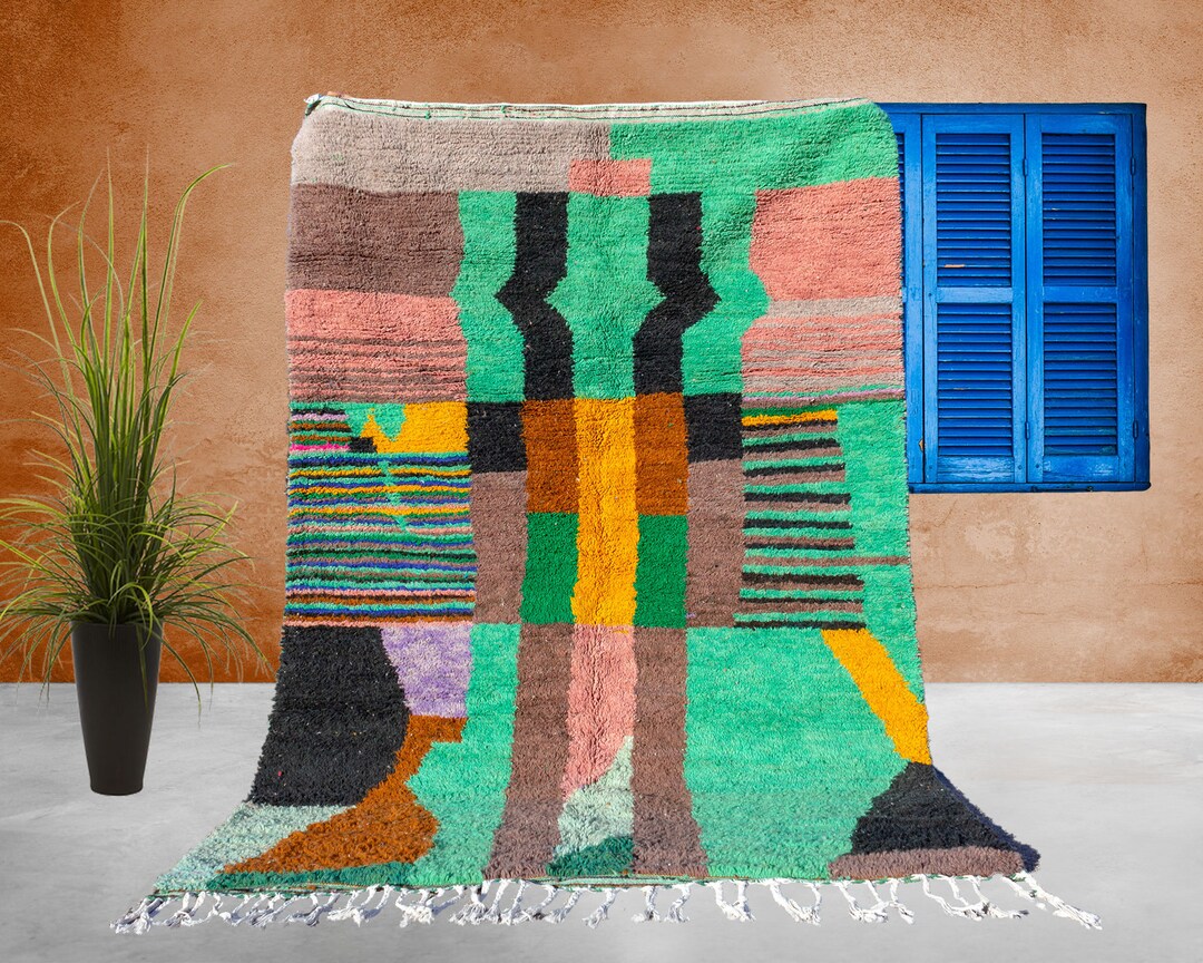 Custom Moroccan Rug Green Authentic Wool Berber Rug, Custom Colorful