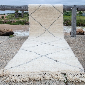 Cream Shag Moroccan Rug Runner – Beni Ourain Runner – Custom Berber Beni Hallway Carpet