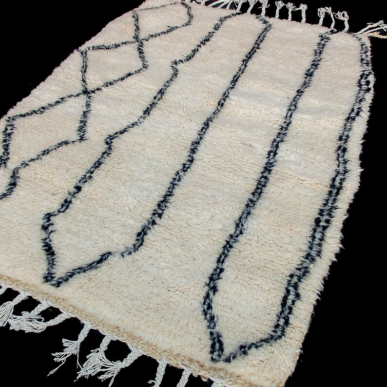 Handmade Moroccan Beni Ourain Rug, Ivory and Black Berber Carpet - Etsy