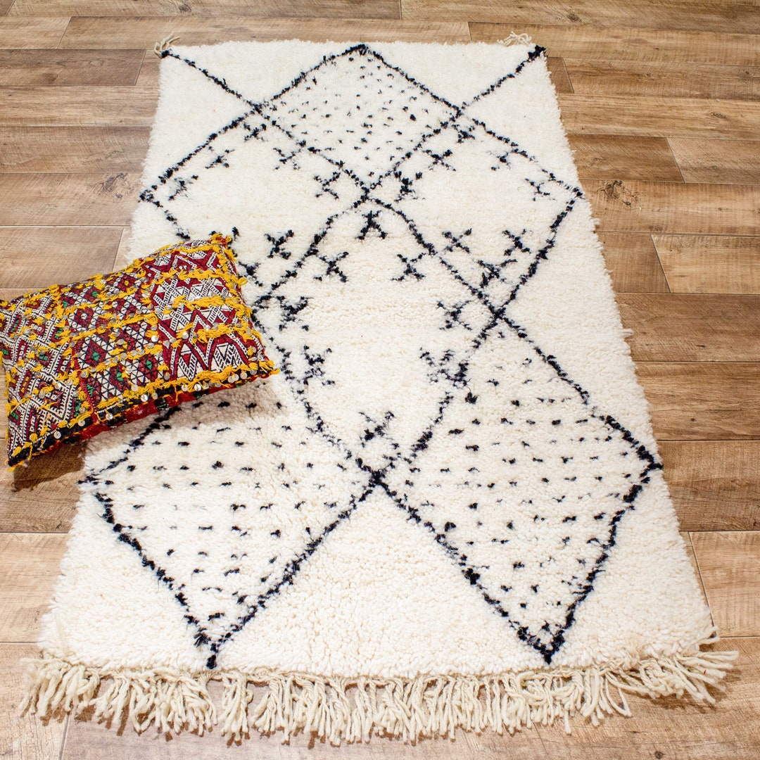 3x5 Morrocan Rug, Beni Ourain Rug, Wool Area Rug, Small Beni Rug